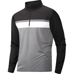 Alex Vando Mens Long Sleeve Color Block Mock Neck Zipper Golf Shirts(Black 171)