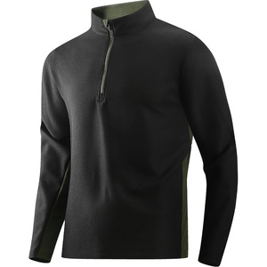 Alex Vando Mens Long Sleeve Color Block Mock Neck Zipper Golf Shirts(Black)