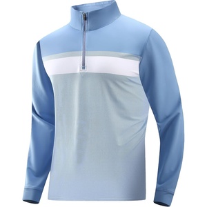 Alex Vando Mens Long Sleeve Color Block Mock Neck Zipper Golf Shirts(Blue 171)