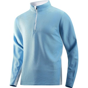 Alex Vando Mens Long Sleeve Color Block Mock Neck Zipper Golf Shirts(Blue)