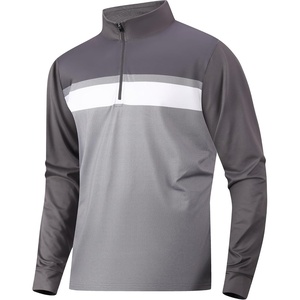 Alex Vando Mens Long Sleeve Color Block Mock Neck Zipper Golf Shirts(Dark Grey 171)