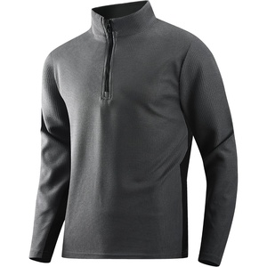 Alex Vando Mens Long Sleeve Color Block Mock Neck Zipper Golf Shirts(Dark Grey)
