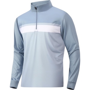 Alex Vando Mens Long Sleeve Color Block Mock Neck Zipper Golf Shirts(Dusty Blue 171)