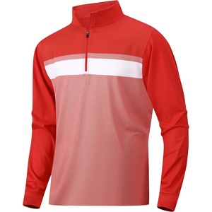 Alex Vando Mens Long Sleeve Color Block Mock Neck Zipper Golf Shirts(Red 171)