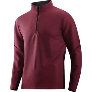 Alex Vando Mens Long Sleeve Color Block Mock Neck Zipper Golf Shirts(Wine)