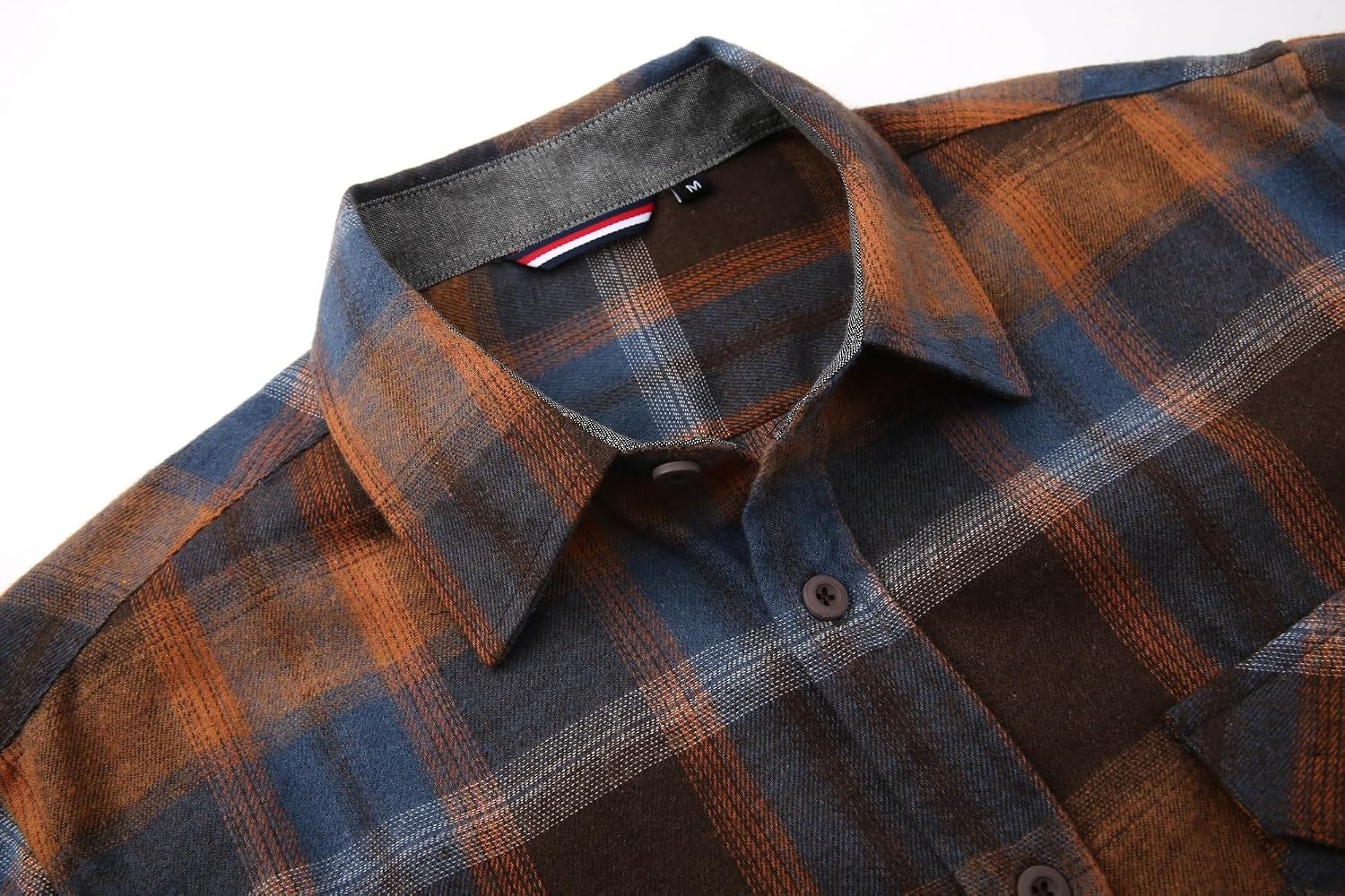 image:imageAlex Vando Mens Button Down Regular Fit Long Sleeve Casual Flannel ShirtsNavyOrange 408