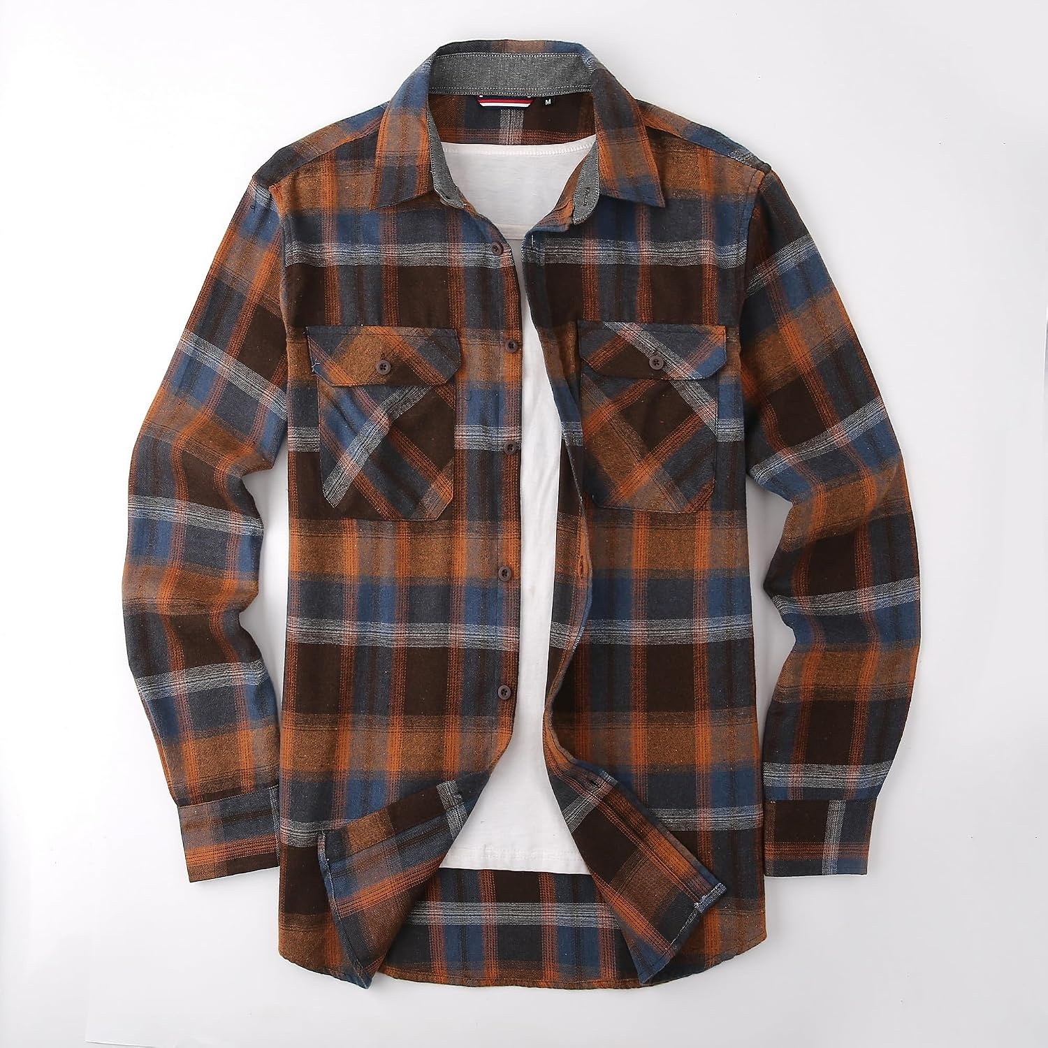 image:imageAlex Vando Mens Button Down Regular Fit Long Sleeve Casual Flannel ShirtsNavyOrange 408