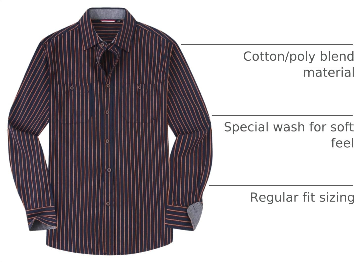 image:imageAlex Vando Mens Button Down Regular Fit Long Sleeve Casual Flannel ShirtsNavyOrange Stripe