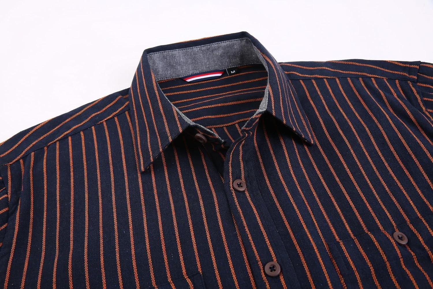 image:imageAlex Vando Mens Button Down Regular Fit Long Sleeve Casual Flannel ShirtsNavyOrange Stripe