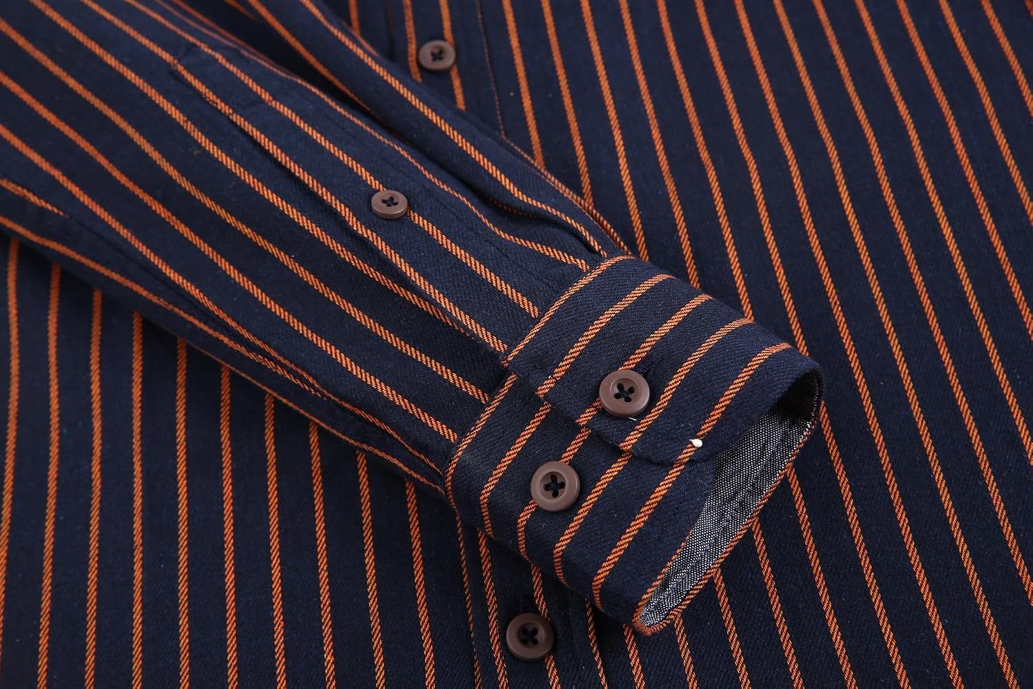 image:imageAlex Vando Mens Button Down Regular Fit Long Sleeve Casual Flannel ShirtsNavyOrange Stripe