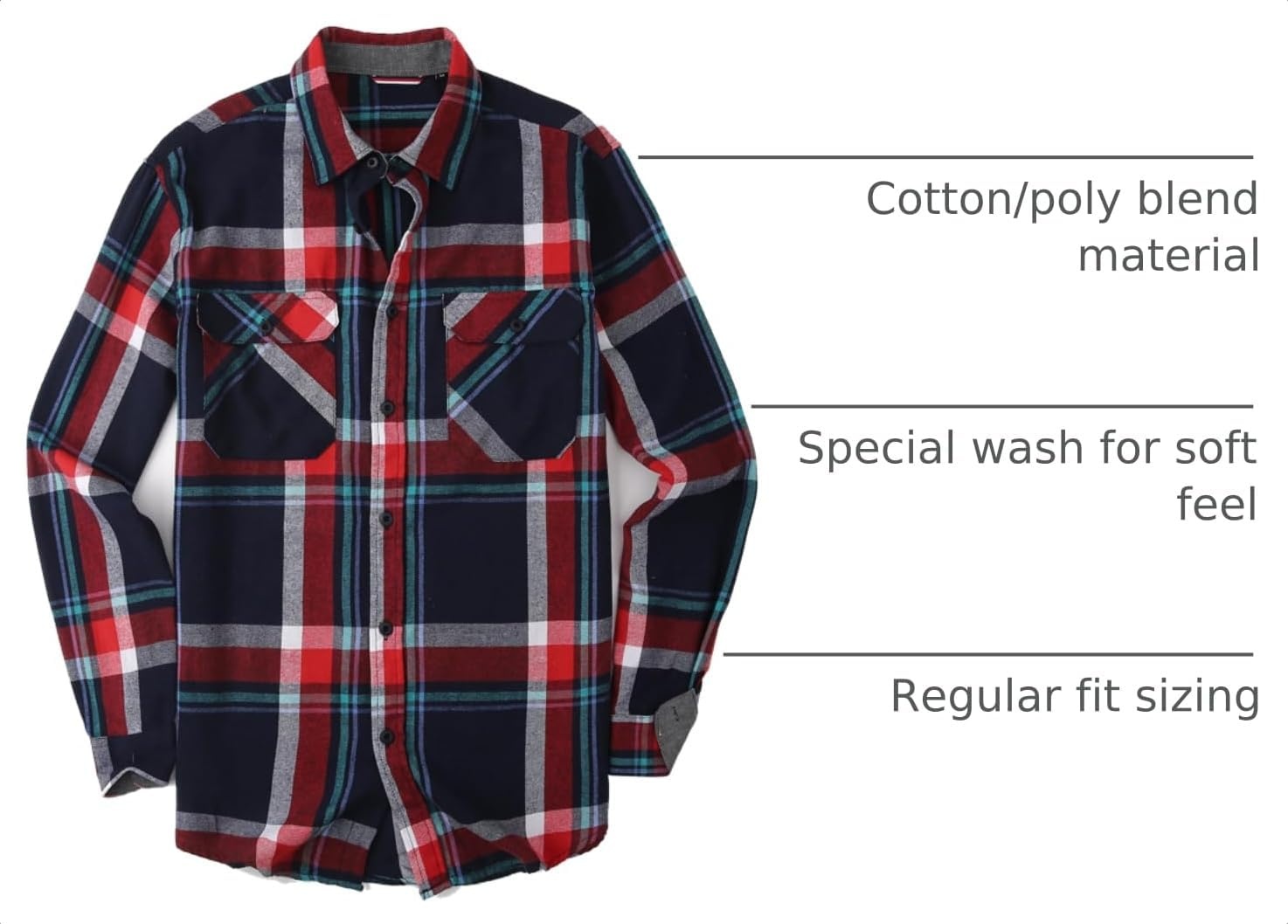 image:imageAlex Vando Mens Button Down Regular Fit Long Sleeve Casual Flannel ShirtsNavyRed 410
