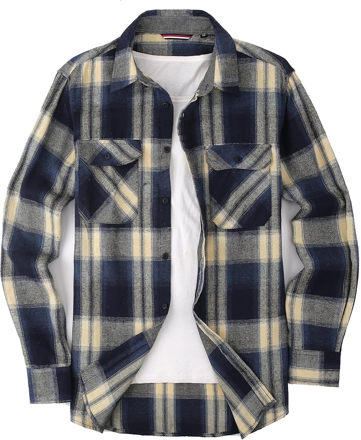 image:imageAlex Vando Mens Button Down Regular Fit Long Sleeve Casual Flannel ShirtsNavyYellow
