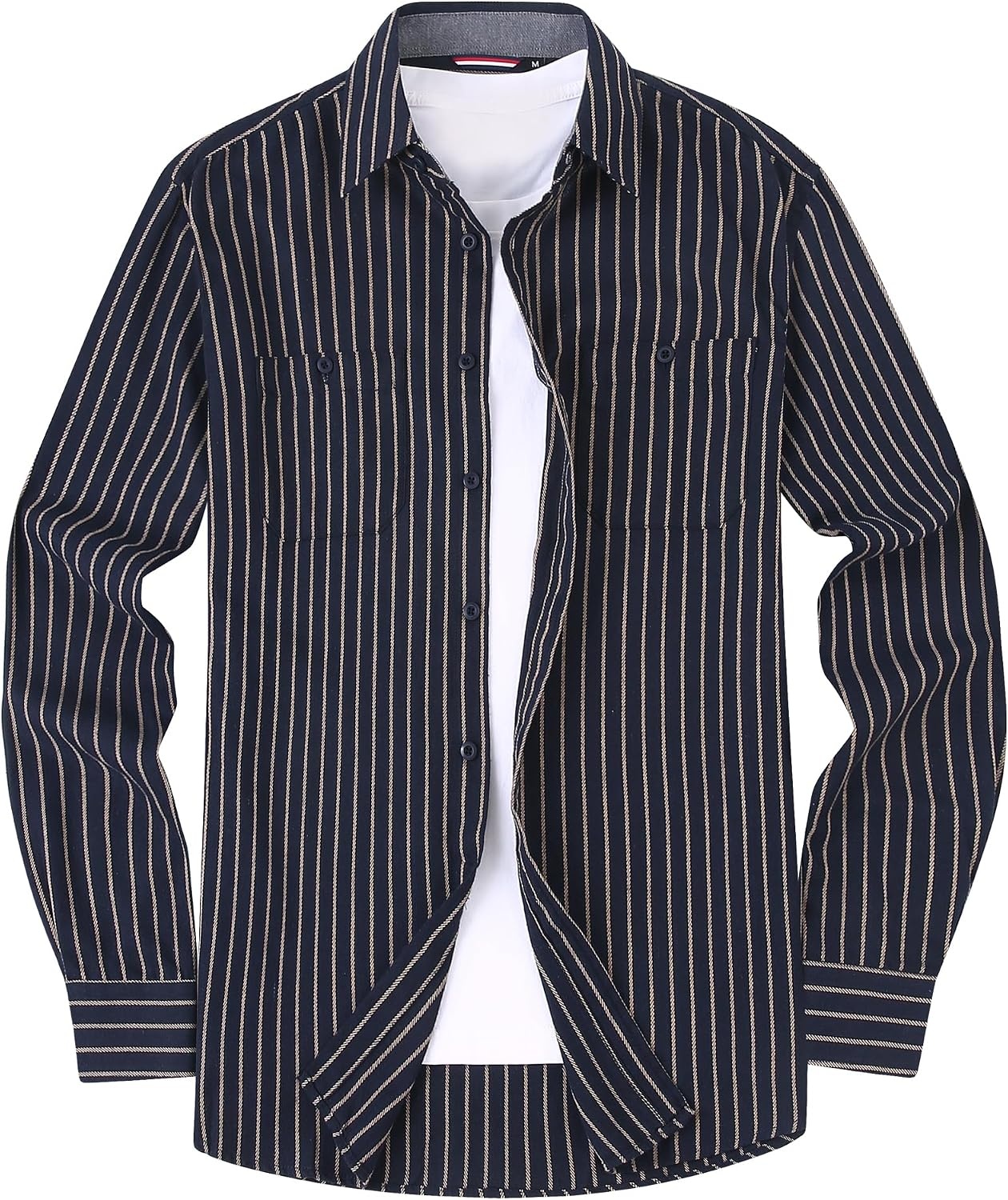 image:imageAlex Vando Mens Button Down Regular Fit Long Sleeve Casual Flannel ShirtsNavyYellow Stripe