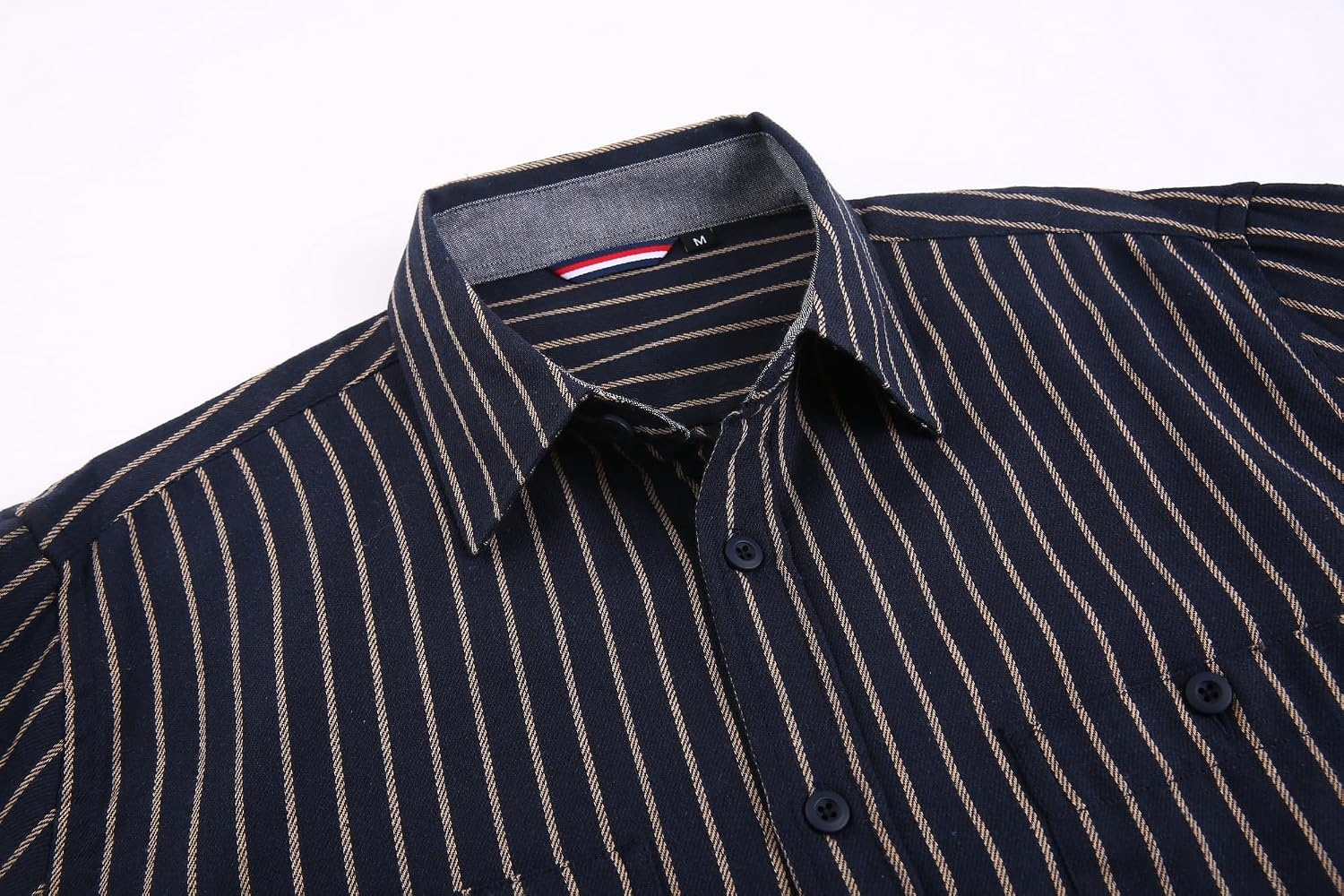 image:imageAlex Vando Mens Button Down Regular Fit Long Sleeve Casual Flannel ShirtsNavyYellow Stripe