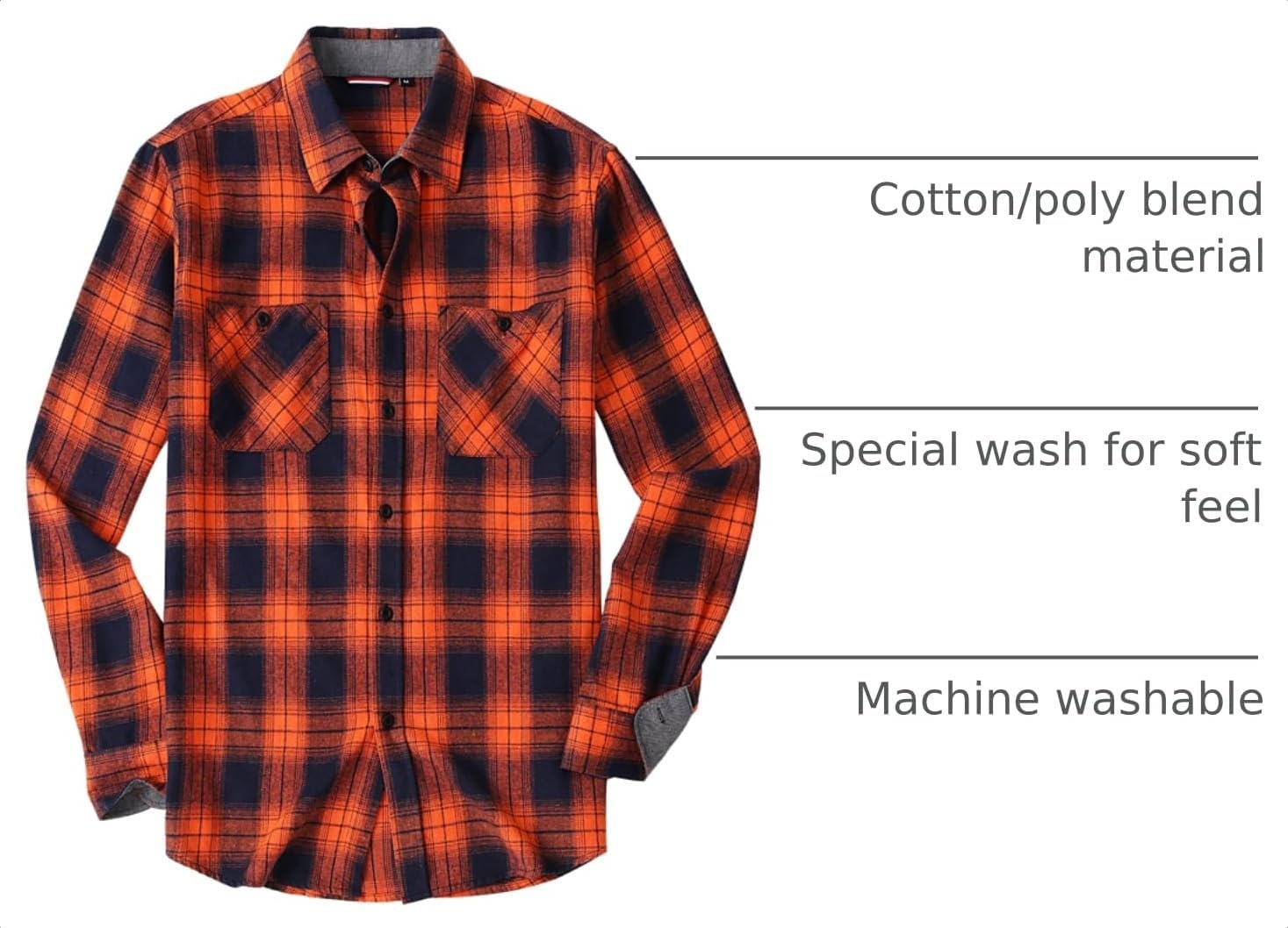 image:imageAlex Vando Mens Button Down Regular Fit Long Sleeve Casual Flannel ShirtsOrangeNavy