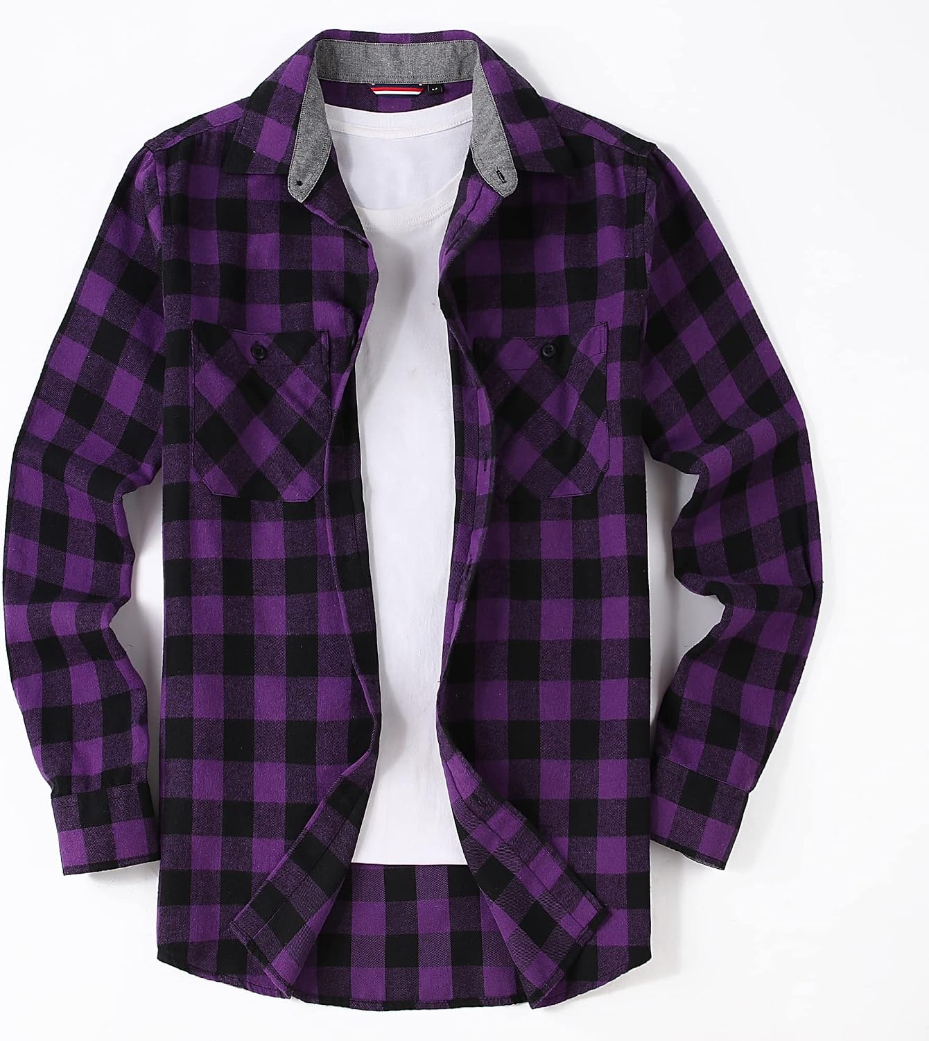image:imageAlex Vando Mens Button Down Regular Fit Long Sleeve Casual Flannel ShirtsPurpleBlack