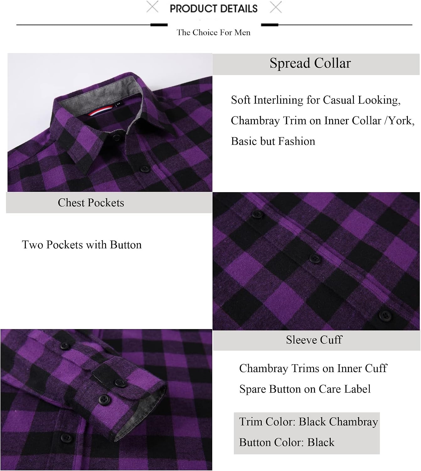 image:imageAlex Vando Mens Button Down Regular Fit Long Sleeve Casual Flannel ShirtsPurpleBlack