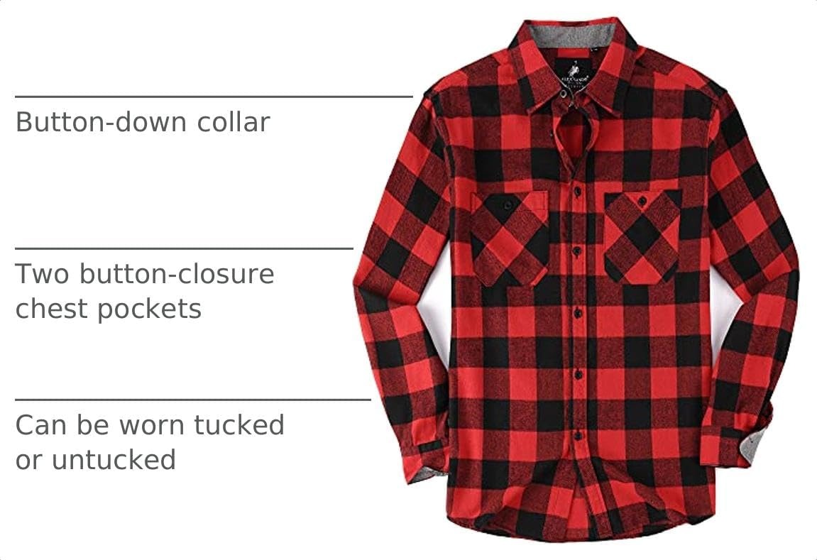 image:imageAlex Vando Mens Button Down Regular Fit Long Sleeve Casual Flannel ShirtsRedBlack