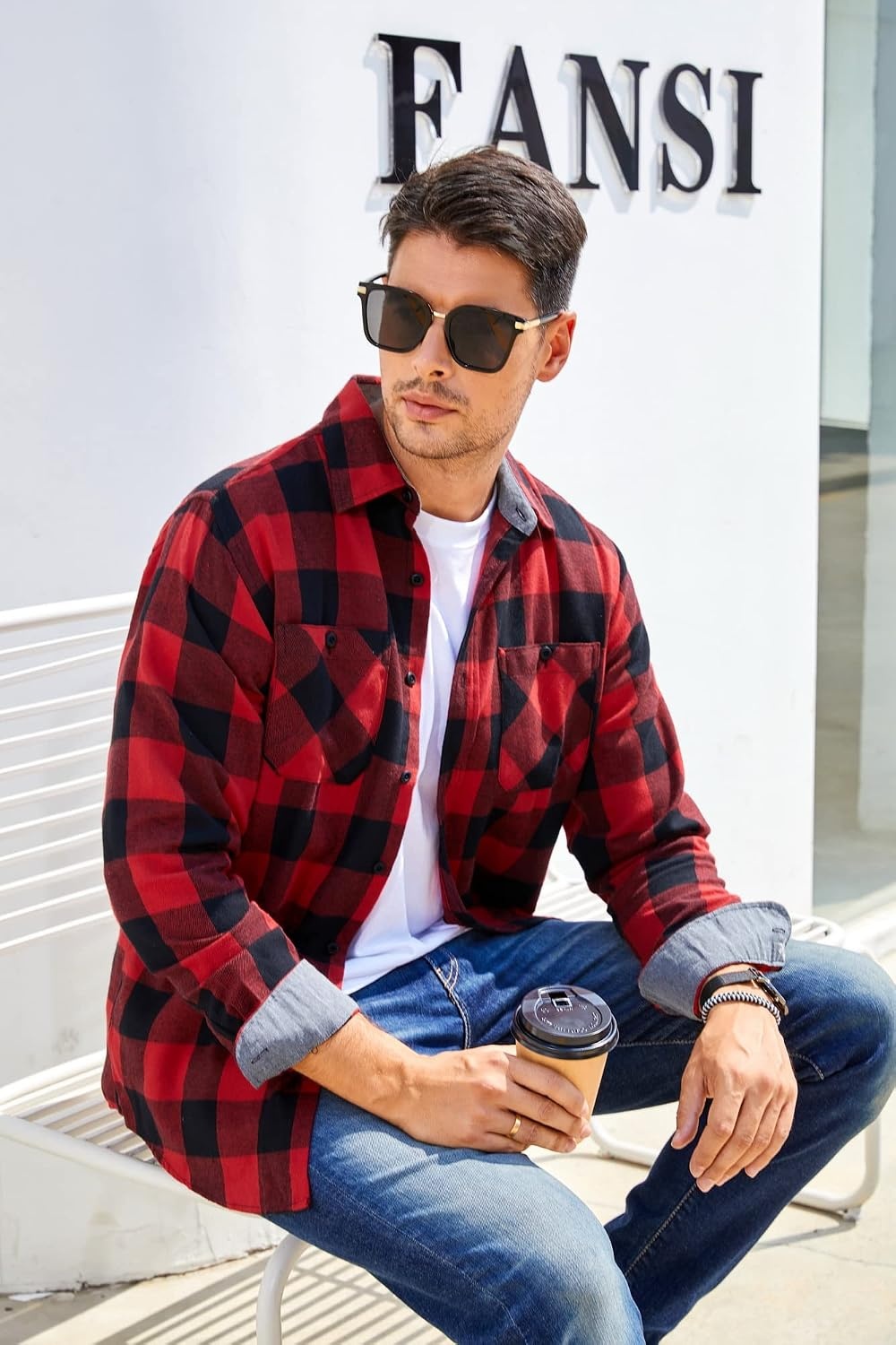 image:imageAlex Vando Mens Button Down Regular Fit Long Sleeve Casual Flannel ShirtsRedBlack