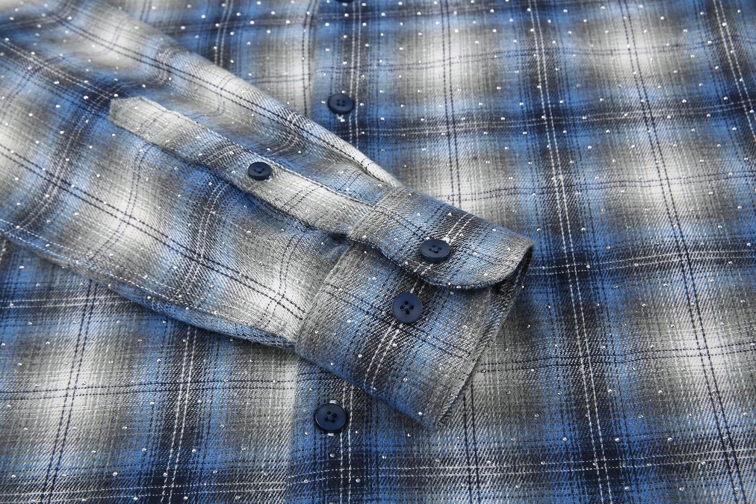 image:imageAlex Vando Mens Button Down Regular Fit Long Sleeve Casual Flannel ShirtsRhinestone BlueGrey