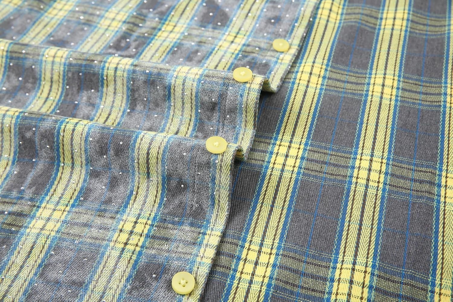 image:imageAlex Vando Mens Button Down Regular Fit Long Sleeve Casual Flannel ShirtsRhinestone YellowGrey