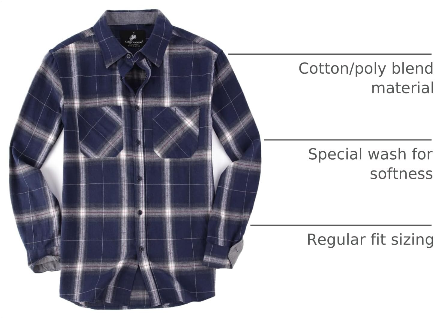 image:imageAlex Vando Mens Button Down Regular Fit Long Sleeve Casual Flannel ShirtsRoyalWhite