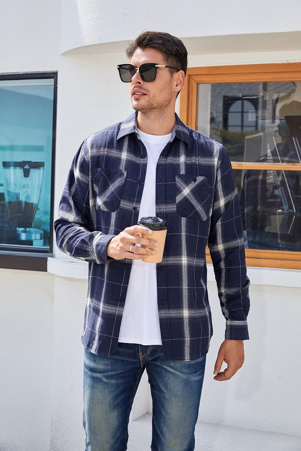 image:imageAlex Vando Mens Button Down Regular Fit Long Sleeve Casual Flannel ShirtsRoyalWhite