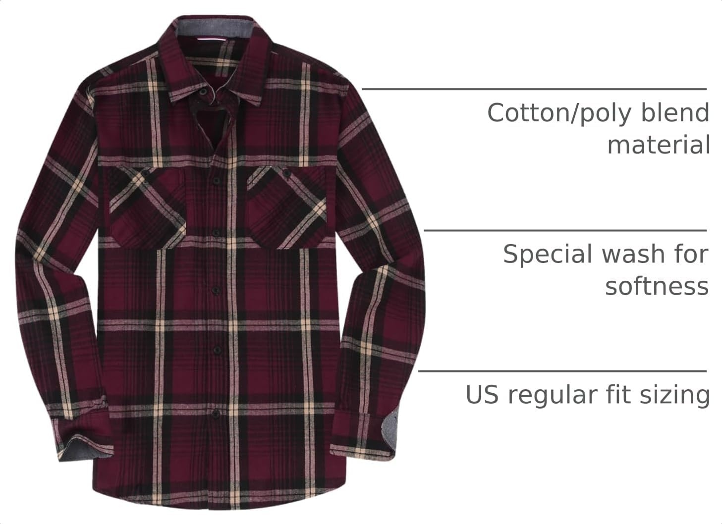 image:imageAlex Vando Mens Button Down Regular Fit Long Sleeve Casual Flannel ShirtsWineKhaki N43