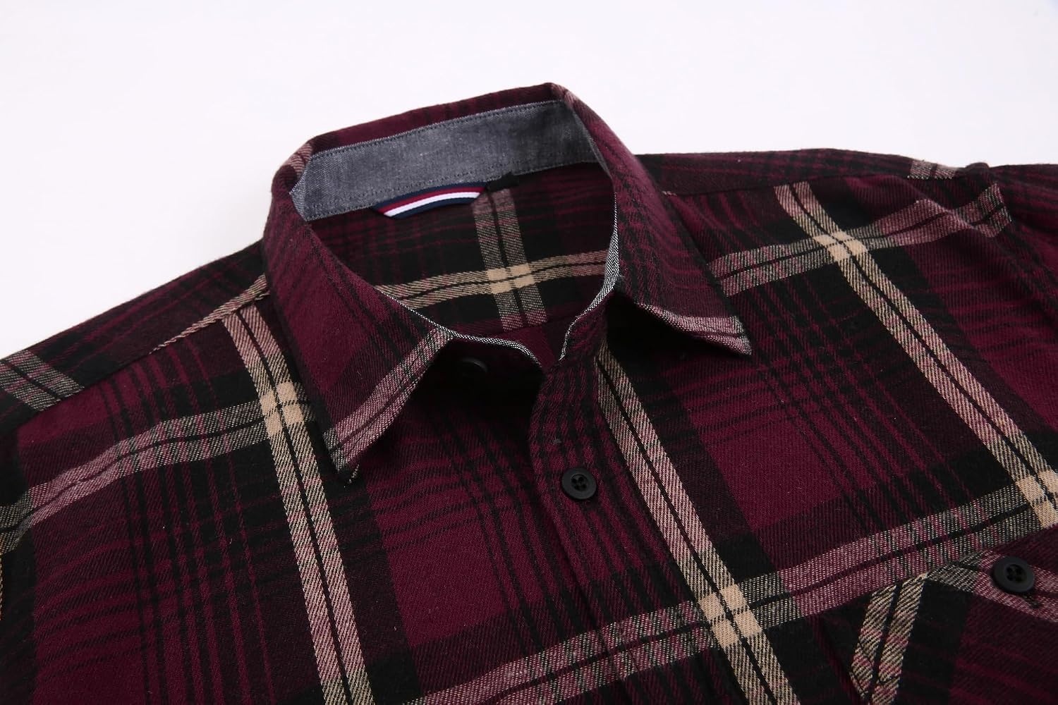 image:imageAlex Vando Mens Button Down Regular Fit Long Sleeve Casual Flannel ShirtsWineKhaki N43