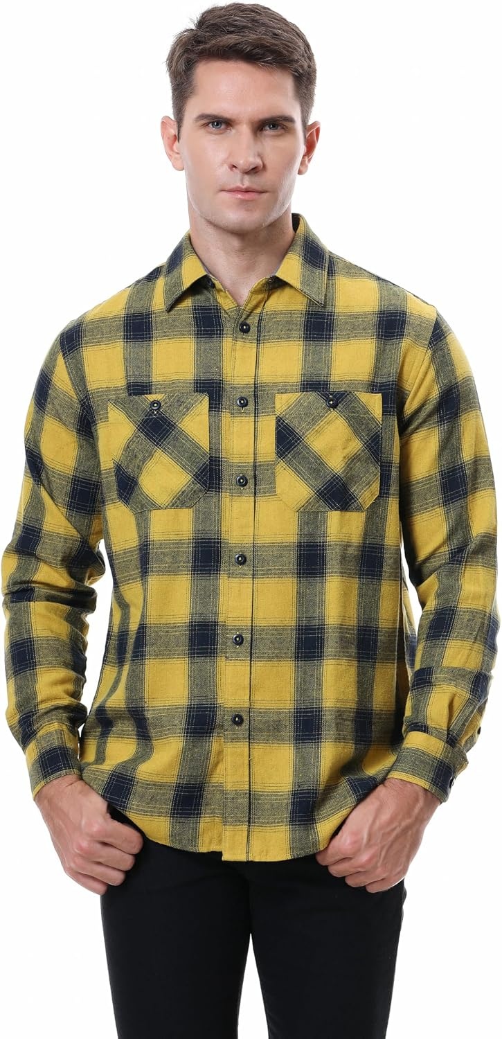 image:imageAlex Vando Mens Button Down Regular Fit Long Sleeve Casual Flannel ShirtsYellow