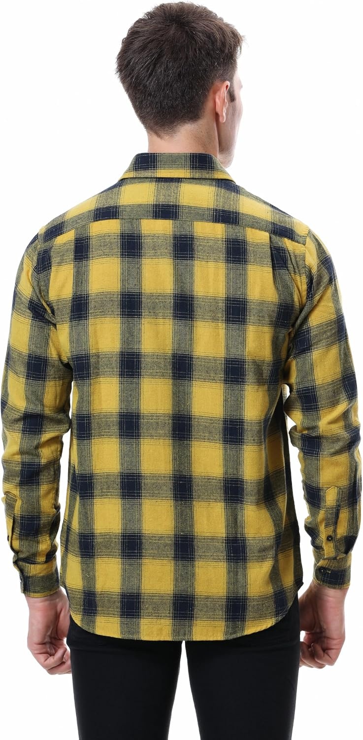 image:imageAlex Vando Mens Button Down Regular Fit Long Sleeve Casual Flannel ShirtsYellow