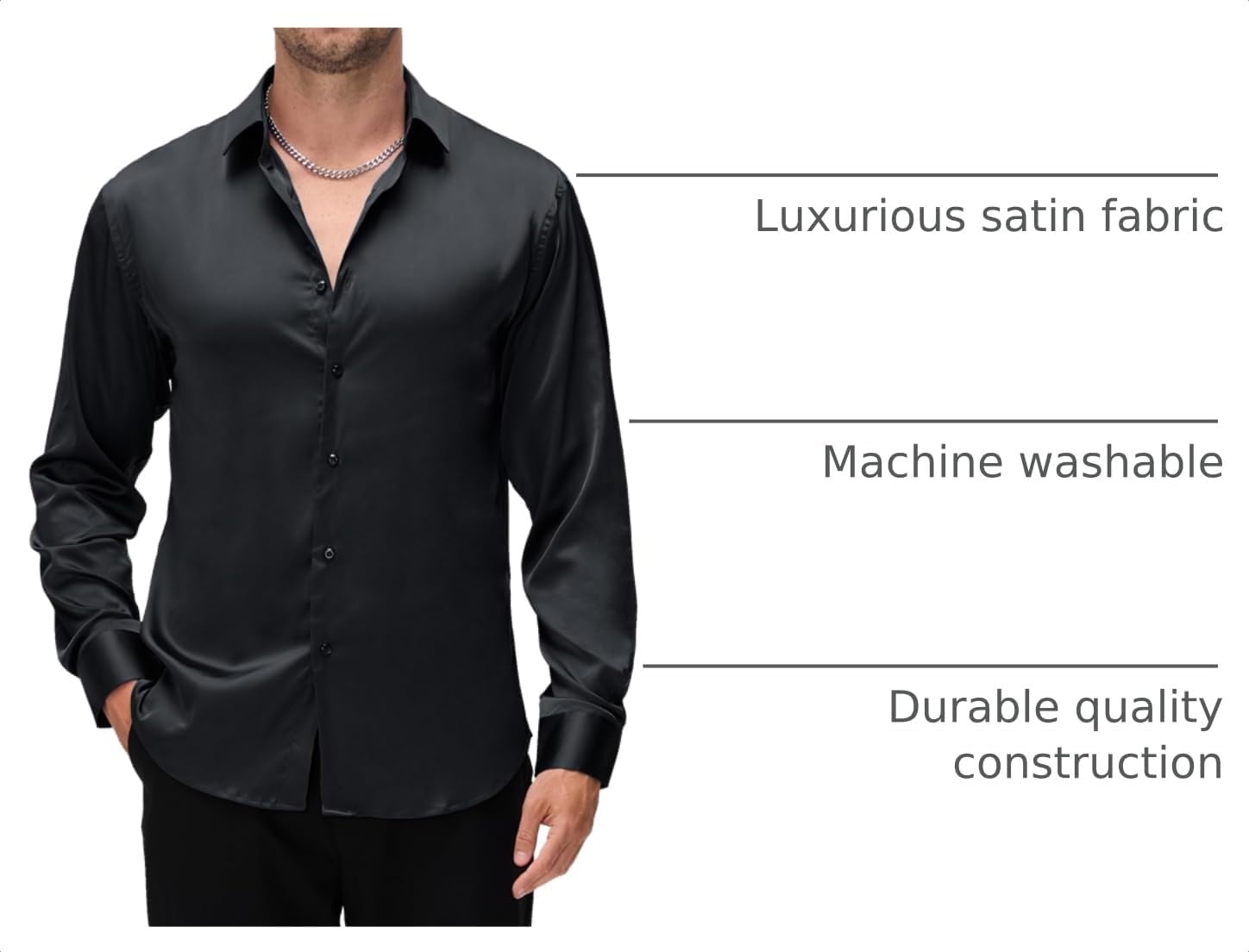 image:imageAlex Vando Mens Luxury Satin Dress Shirt Silk Shiny Sateen Party ShirtBlack