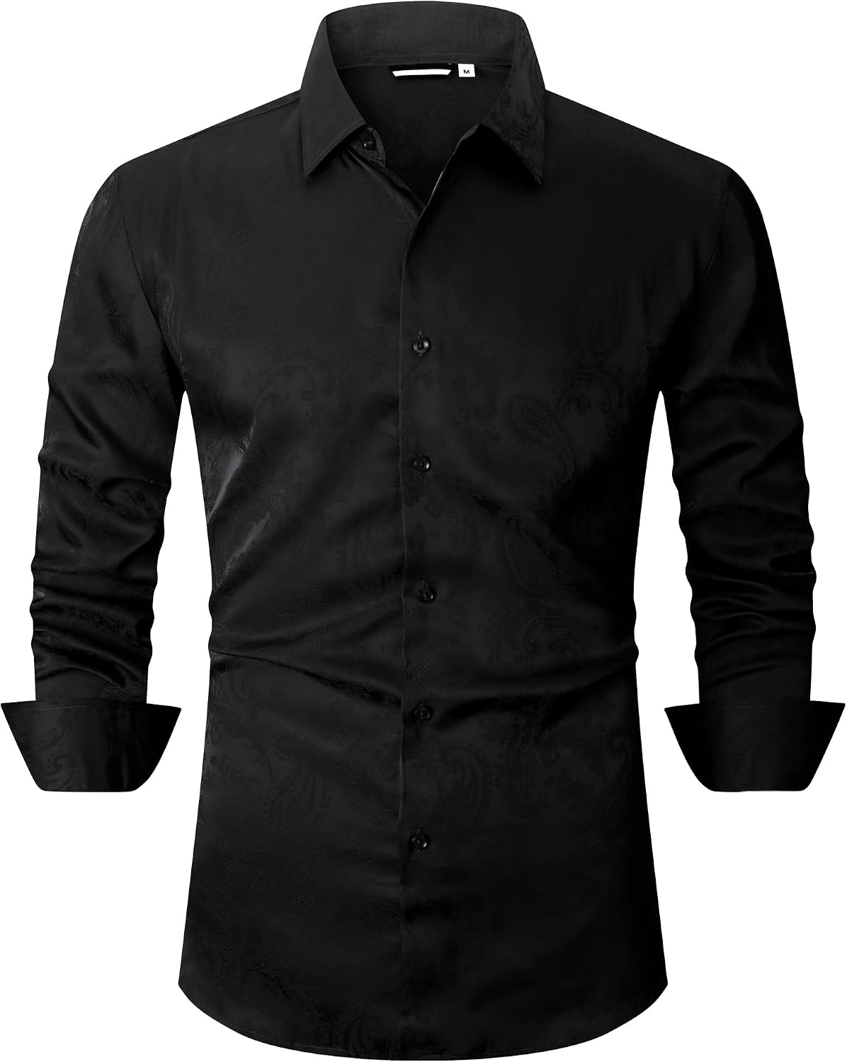 image:imageAlex Vando Mens Luxury Satin Dress Shirt Silk Shiny Sateen Party ShirtBlack Paisley