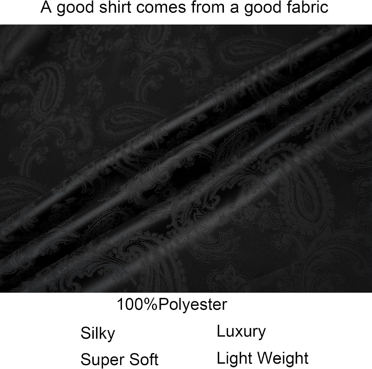 image:imageAlex Vando Mens Luxury Satin Dress Shirt Silk Shiny Sateen Party ShirtBlack Paisley
