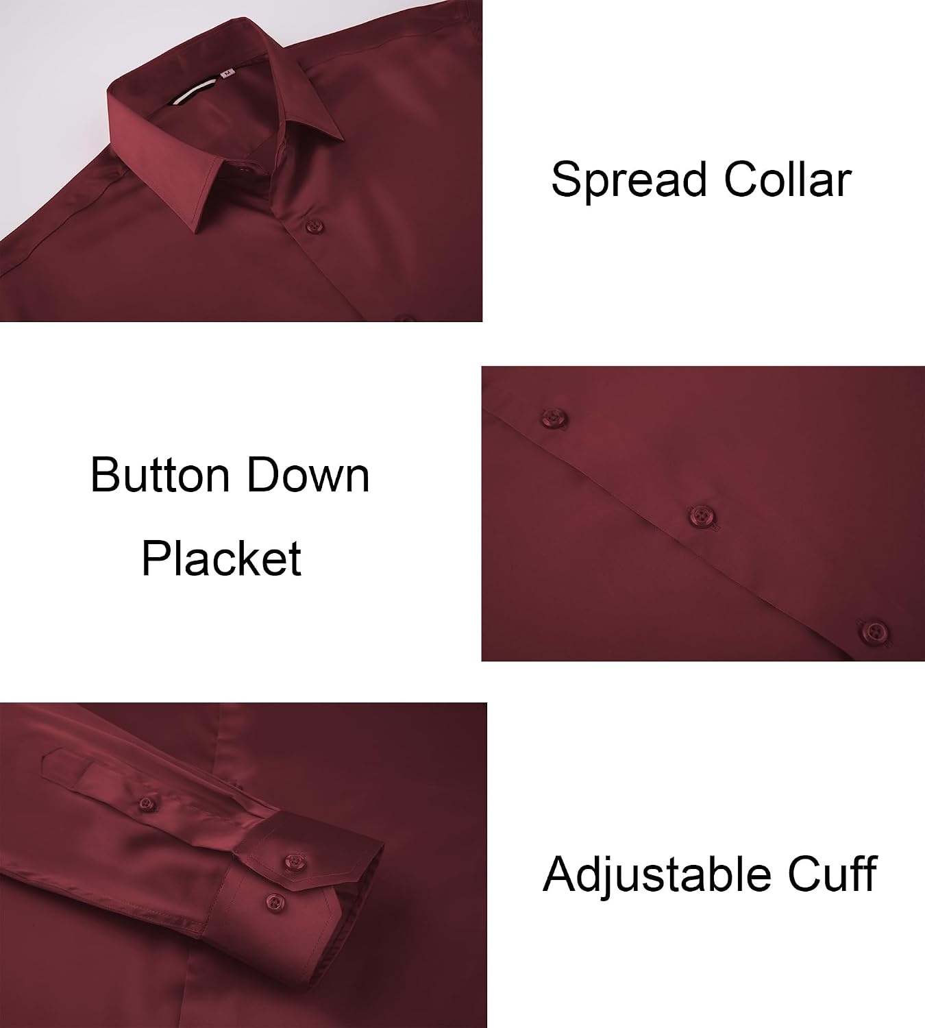 image:imageAlex Vando Mens Luxury Satin Dress Shirt Silk Shiny Sateen Party ShirtBurgundy