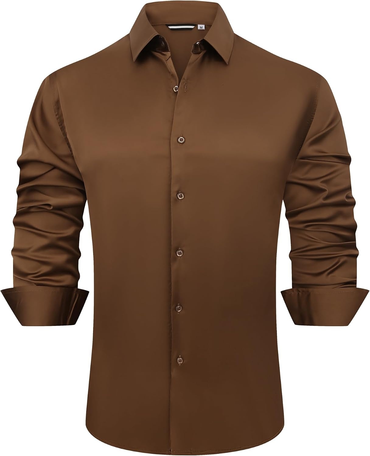 image:imageAlex Vando Mens Luxury Satin Dress Shirt Silk Shiny Sateen Party ShirtCoffee