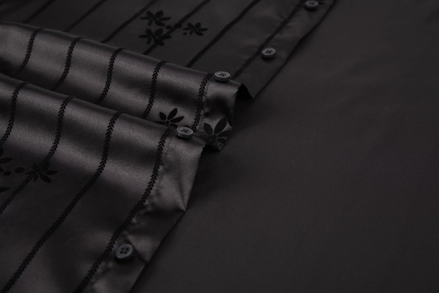image:imageAlex Vando Mens Luxury Satin Dress Shirt Silk Shiny Sateen Party ShirtFlower Black