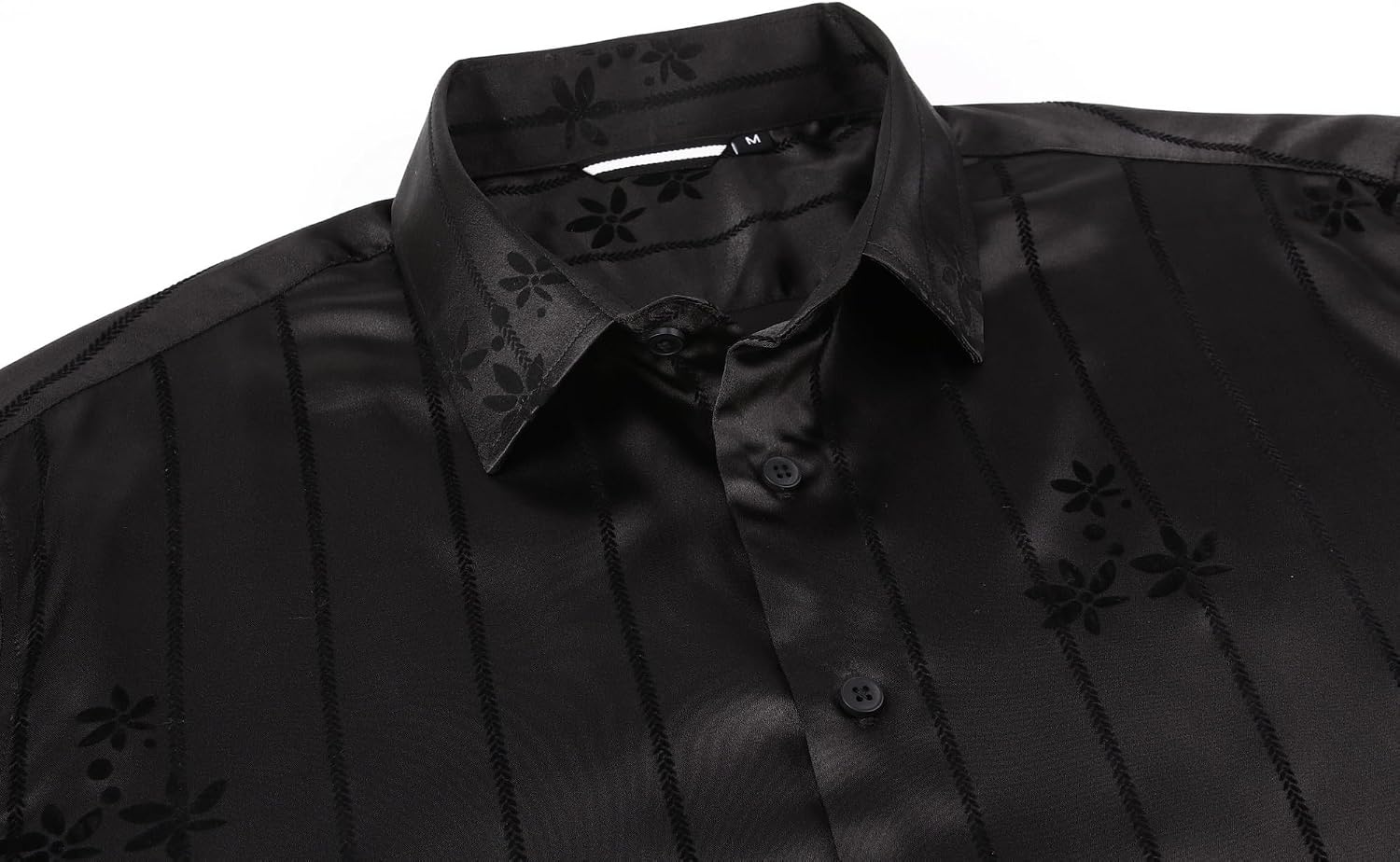 image:imageAlex Vando Mens Luxury Satin Dress Shirt Silk Shiny Sateen Party ShirtFlower Black