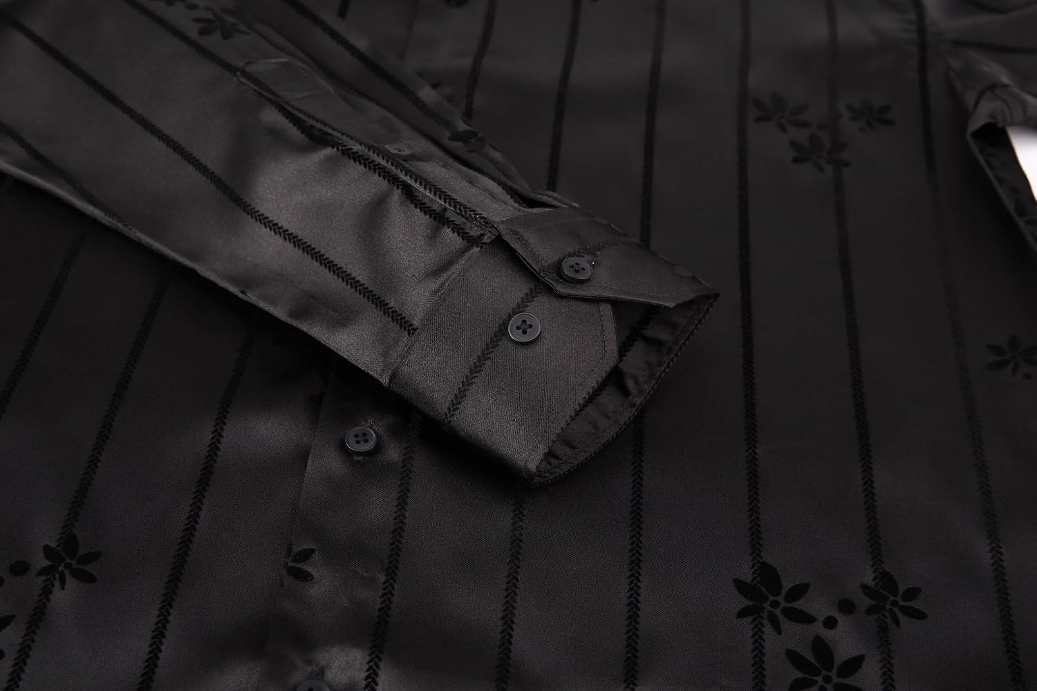 image:imageAlex Vando Mens Luxury Satin Dress Shirt Silk Shiny Sateen Party ShirtFlower Black