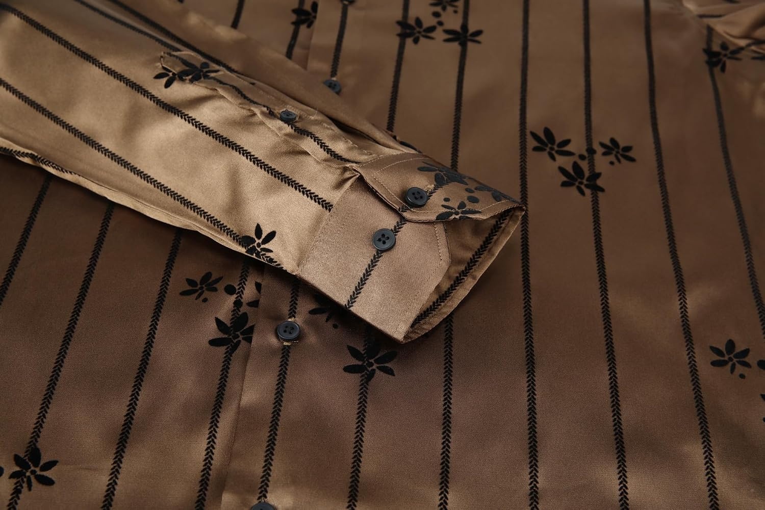 image:imageAlex Vando Mens Luxury Satin Dress Shirt Silk Shiny Sateen Party ShirtFlower Coffee