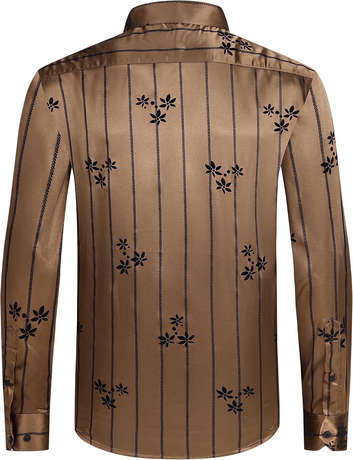 image:imageAlex Vando Mens Luxury Satin Dress Shirt Silk Shiny Sateen Party ShirtFlower Coffee