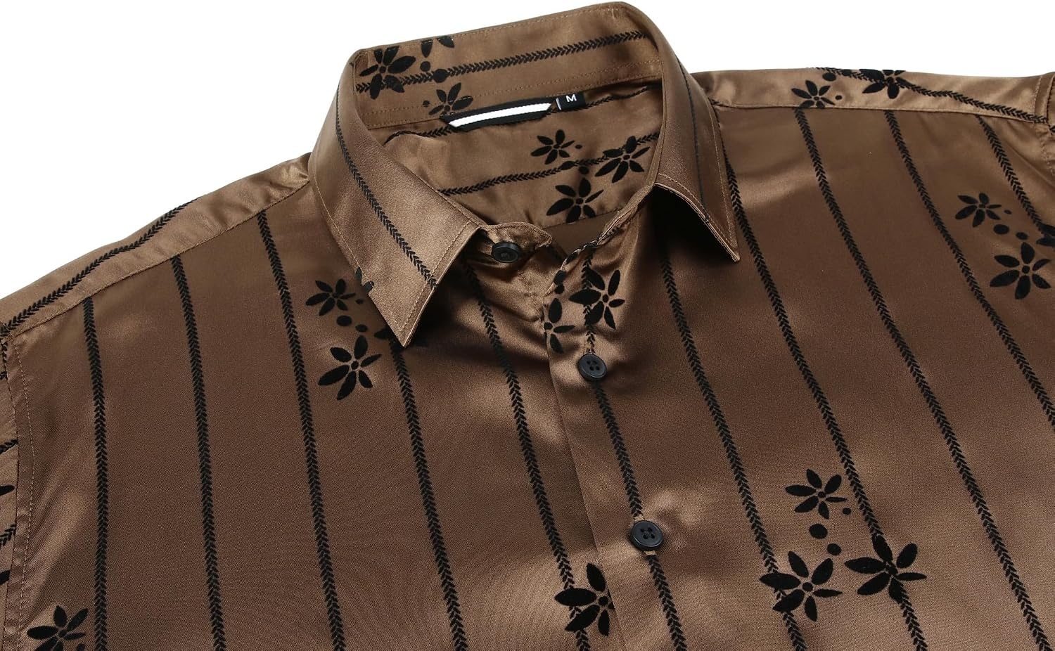 image:imageAlex Vando Mens Luxury Satin Dress Shirt Silk Shiny Sateen Party ShirtFlower Coffee