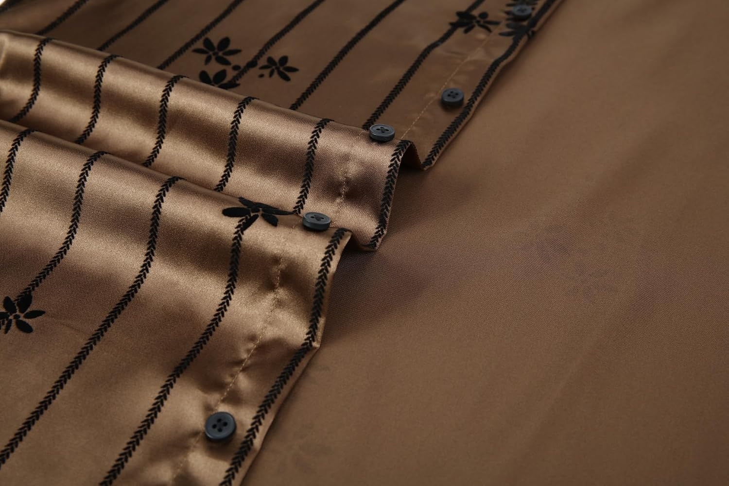 image:imageAlex Vando Mens Luxury Satin Dress Shirt Silk Shiny Sateen Party ShirtFlower Coffee