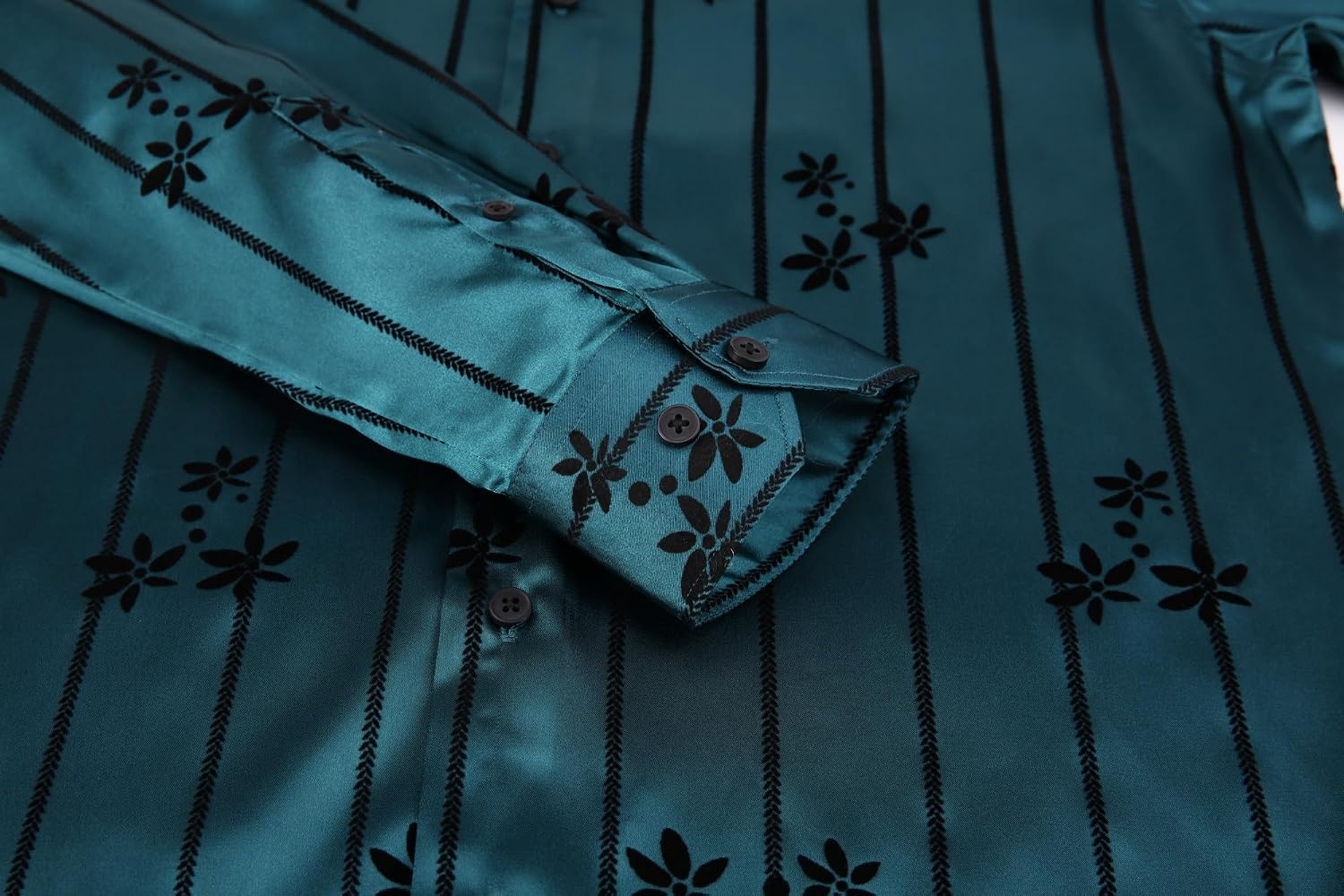 image:imageAlex Vando Mens Luxury Satin Dress Shirt Silk Shiny Sateen Party ShirtFlower Green