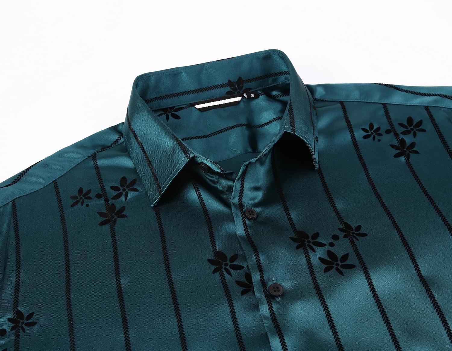 image:imageAlex Vando Mens Luxury Satin Dress Shirt Silk Shiny Sateen Party ShirtFlower Green