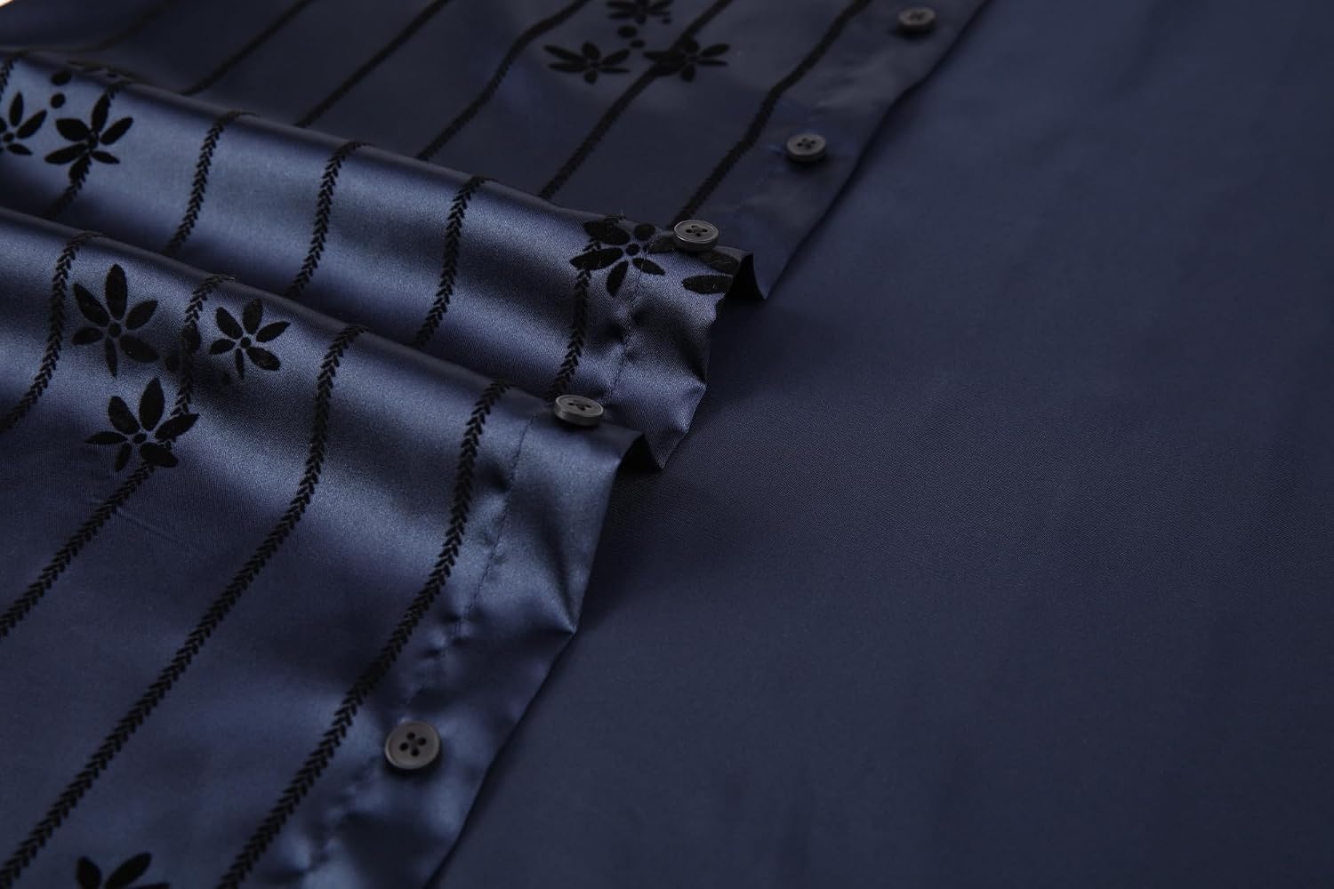 image:imageAlex Vando Mens Luxury Satin Dress Shirt Silk Shiny Sateen Party ShirtFlower Navy
