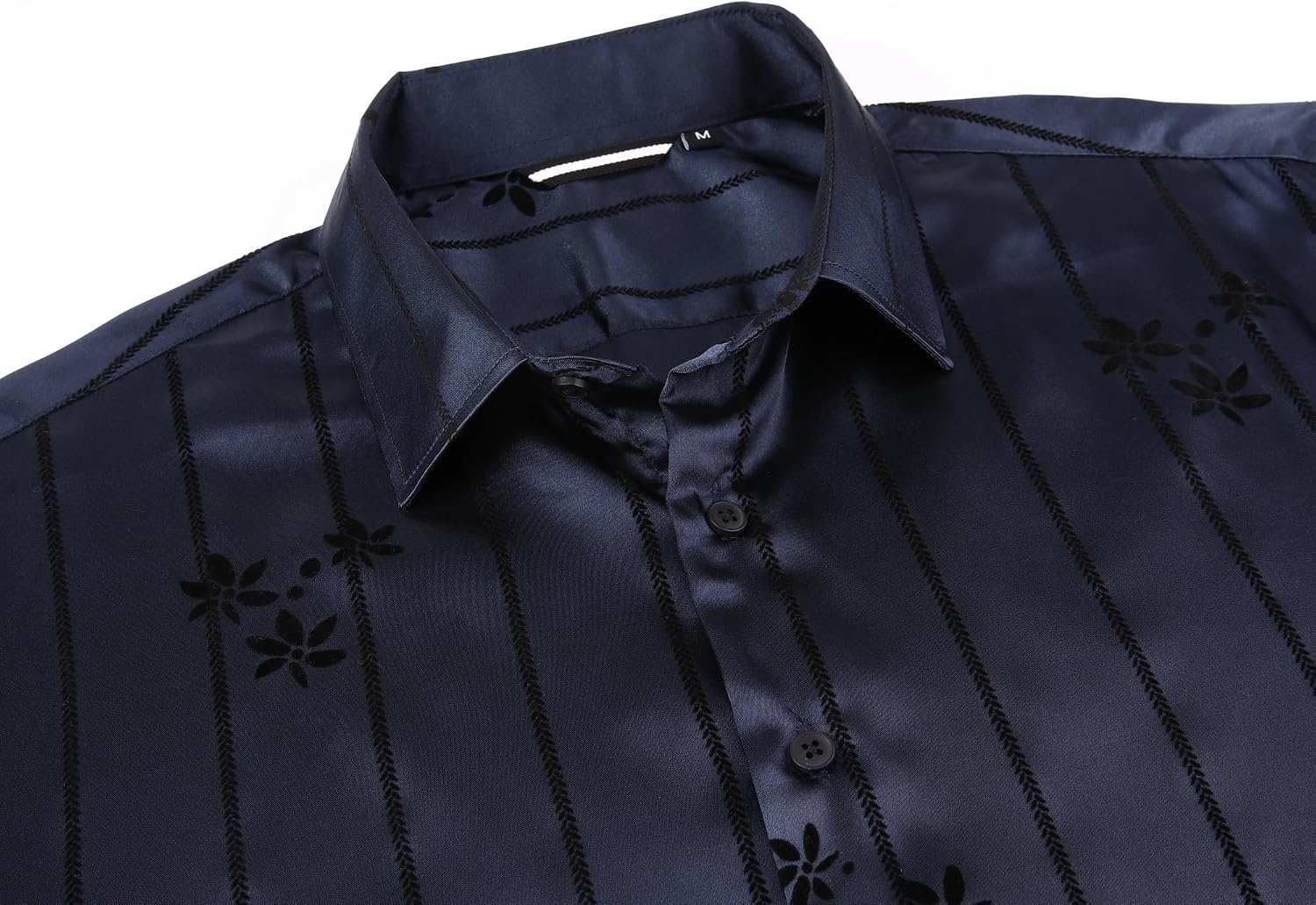 image:imageAlex Vando Mens Luxury Satin Dress Shirt Silk Shiny Sateen Party ShirtFlower Navy