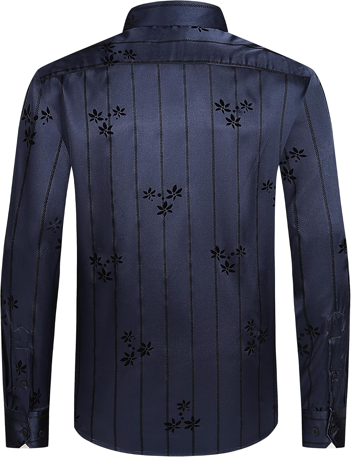 image:imageAlex Vando Mens Luxury Satin Dress Shirt Silk Shiny Sateen Party ShirtFlower Navy