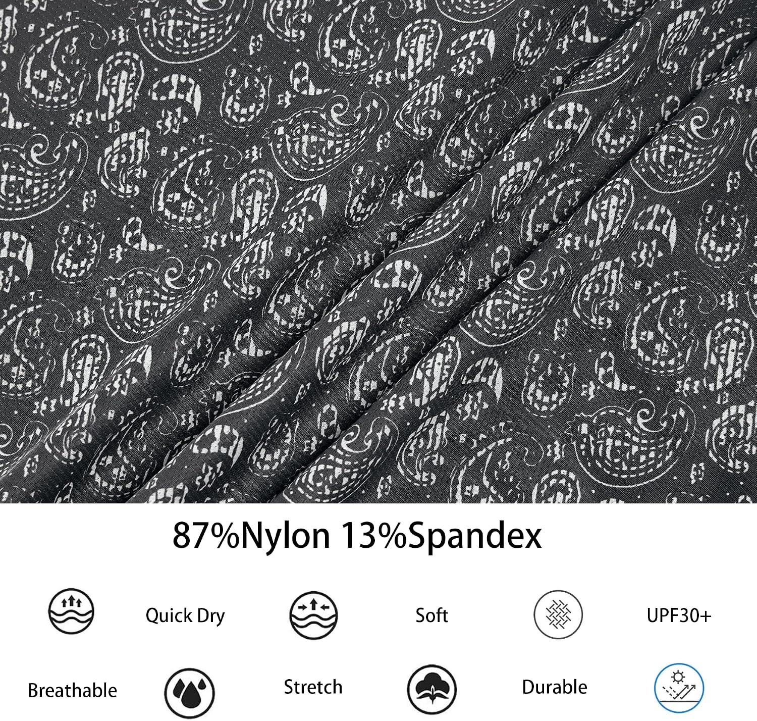 image:imageAlex Vando Mens Printed Golf Shirt Cooling Short Sleeve Dress Polo ShirtsBlack Paisley