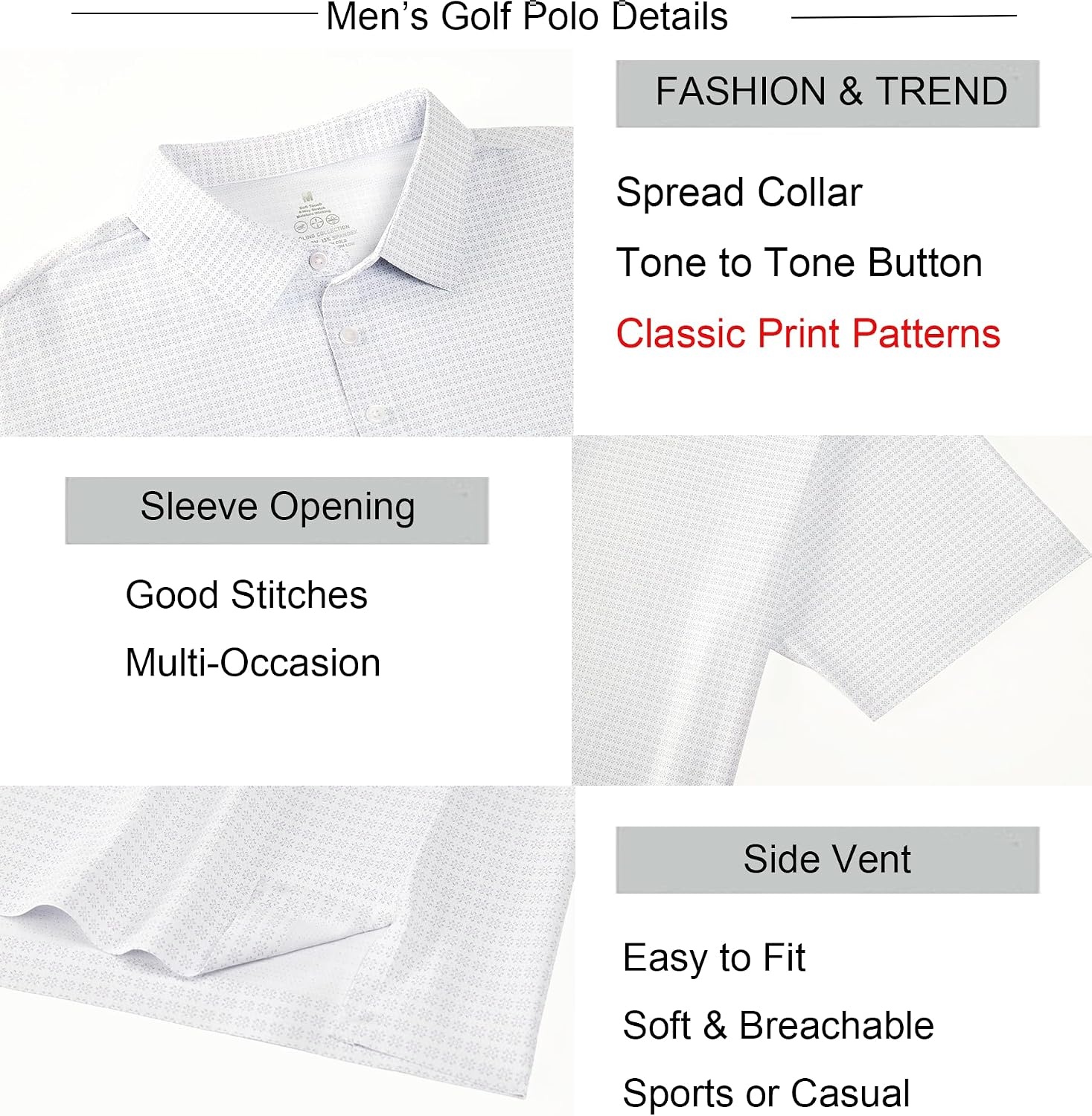 image:imageAlex Vando Mens Printed Golf Shirt Cooling Short Sleeve Dress Polo ShirtsPink Flower